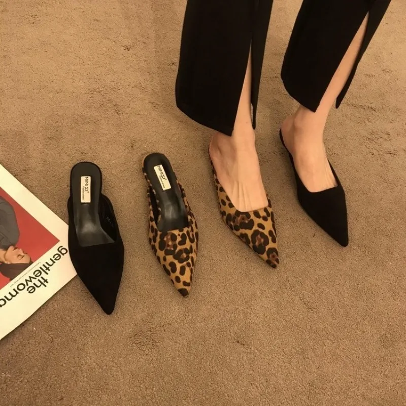 Leopard Print Heels - Novo dedo do pé apontado mules