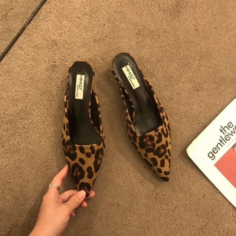 Novo dedo do pé apontado mules - Leopard Print Heels avaliação e preço