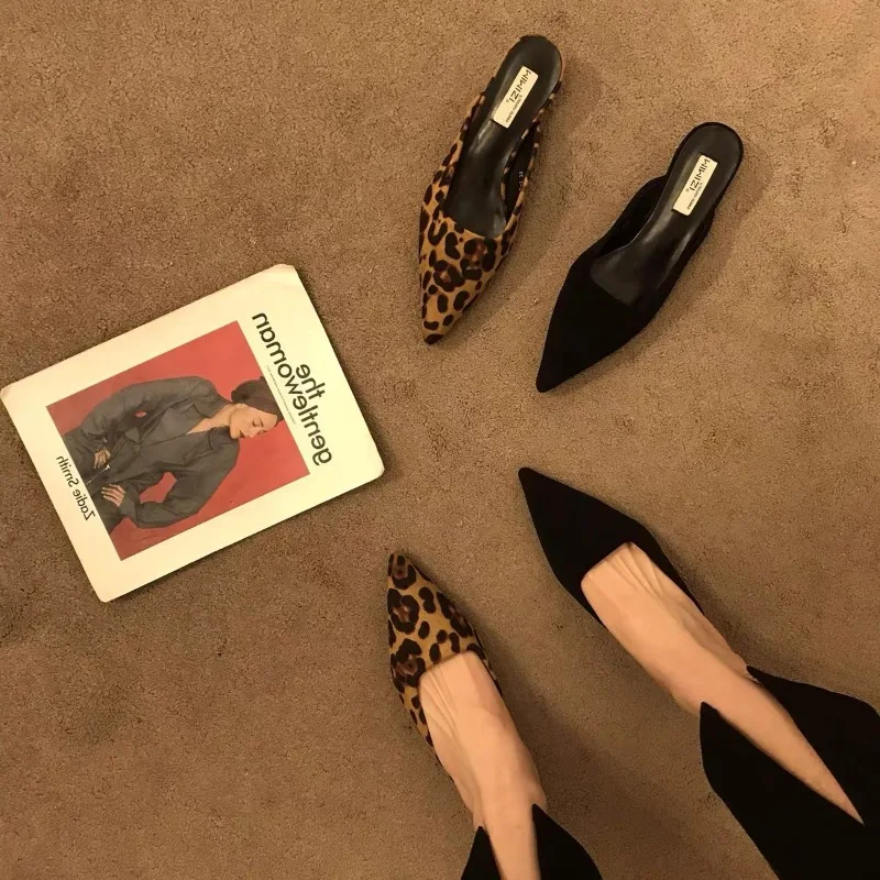 Novo dedo do pé apontado mules - Leopard Print Heels avaliação e preço